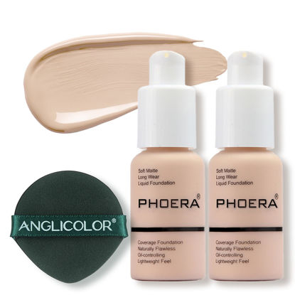 Picture of PHOERA Foundation Makeup, Flawless Soft Matte Oil Control Liquid Foundation, Full Coverage Mattle Oil-Control Concealer for Older Women, Great Choice For Gift (#101 Porcelain(2pcs))