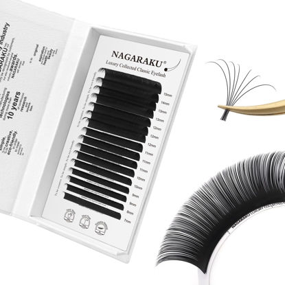 Picture of NAGARAKU Individual Eyelash Extensions, Luxury Collected Classic Single Lashes Upgraded 3rd Generation Soft Natural Beauty Salon Professional Lash Supplies 16 Rows Matte Black -0.07 D Curl 7-15mm Mix
