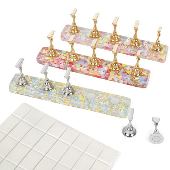 Picture of SAVILAND Nail Stand for Press Ons: 3 Set Nail Stand Nail Holder for Painting Nails with 40 Pcs Reusable Adhesive Putty Press on Nail Stand Stylish Glitter Nail Stand for Nail Art Tools Salon Manicure