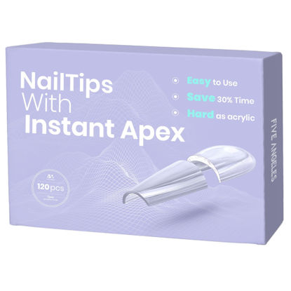 Picture of Five Angeles Tipex Instant Apex Nail Tips,Long Coffin Full Cover Gel Nail Tips Thicker Acrylic Nails,Strong Hard Clear Pre-etched Press-on Nails,Matte Underside False Nails for Flat Nails