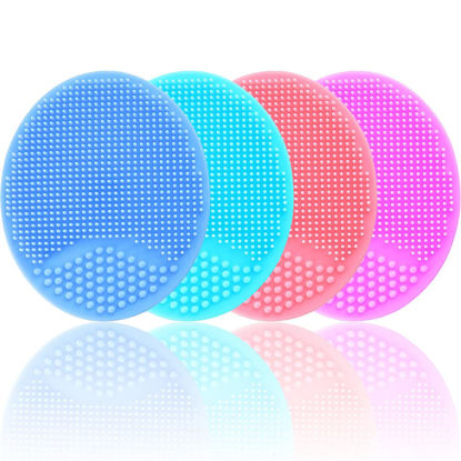 Picture of MR LION Baby Cradle Cap Brush, Baby Bath Brush, Silicone Massage Brush, Silicone Scrubbers Exfoliator Brush， Baby Brush for Cradle Cap and Dry Skin (Green & Blue & Pink & Purple)