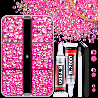 Picture of Resin Jelly Rhinestones for Crafting with B7000 Jewelry Glue, 1 Box Hot Pink AB Flatback Crystals with 2Pcs 10ml Glue, Bedazzling Non Hotfix Gems for DIY Tumblers Clothing Shoes Manicure