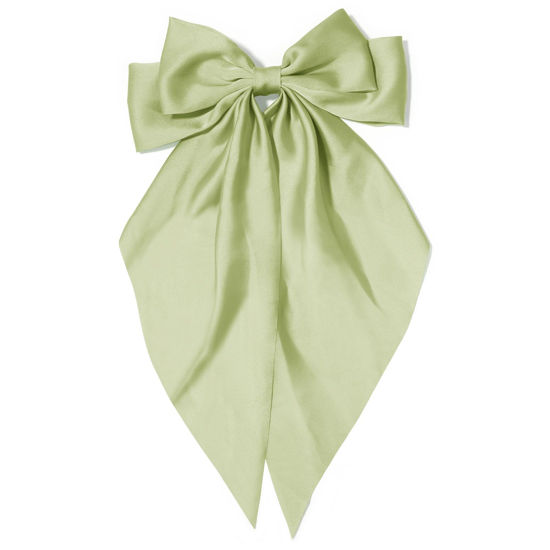 Picture of Large Hair Bows for Women Olive Green Silky Satin Hair Bow Hair Clips Long Tail Oversize Hair Ribbon Coquette Bows Hair Accessories for Girls