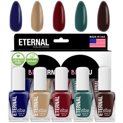 Picture of Eternal Beige Nail Polish Set for Women (ELEGANT) - Red Nail Polish Set for Girls - Lasting & Fast Dry Blue Regular Nail Polish for Home DIY Manicure Pedicure - Made in USA, 13.5mL (Set of 5)
