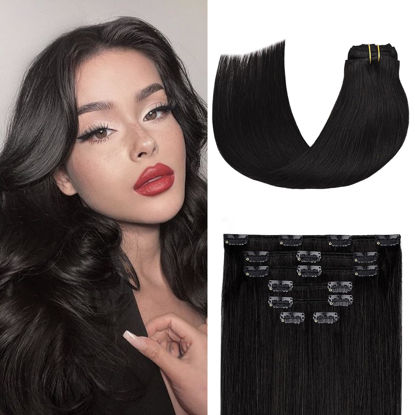 Picture of Aison Jet Black Clip in Hair Extensions 70G 100% Remy Human Hair Clip in Extensions Silky Straight 7pcs 16clips 20 Inch Hair Extensions