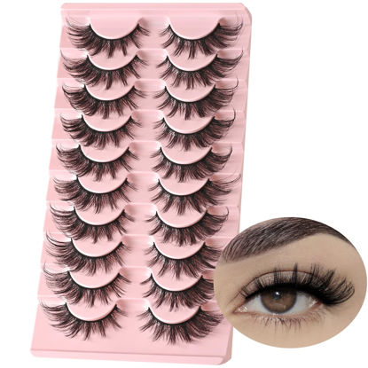 Picture of FARRED Natural Lashes Wispy False Eyelashes Fake Cat Eye Lashes Pack 10 Pairs Natural Look Lash Strips Fluffy Mink Eyelash Full Strip Lashes (C2 | 8-16MM)