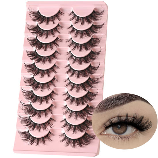 Picture of FARRED Natural Lashes Wispy False Eyelashes Fake Cat Eye Lashes Pack 10 Pairs Natural Look Lash Strips Fluffy Mink Eyelash Full Strip Lashes (C2 | 8-16MM)