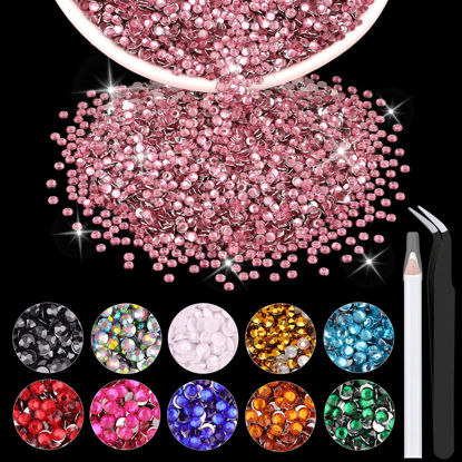 Picture of 5000PCS 2mm Resin Rhinestones in Bulk (Light Pink), Bedazzling Flatback Crystals for Crafts DIY Nail Decoration, Gems Charms for Tumbler Shoes Clothing Fabric with Pickup Pen and Tweezers