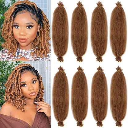 Picture of 8 Packs Pre-Separated Spring Afro Twist Hair 16 Inch Long Spring Twsit Crochet Hair For Butterfly Locs Honey Blond Synthetic Marley Twist Hair Extension For Black Women 27#