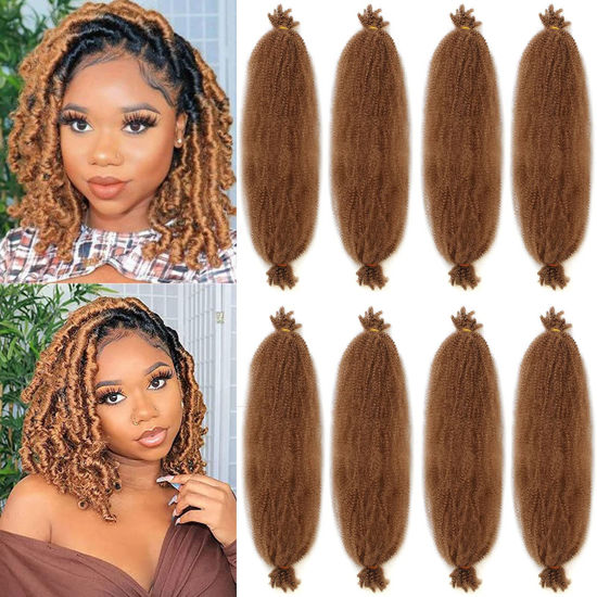 Picture of 8 Packs Pre-Separated Spring Afro Twist Hair 16 Inch Long Spring Twsit Crochet Hair For Butterfly Locs Honey Blond Synthetic Marley Twist Hair Extension For Black Women 27#