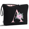 Picture of Vavabox A-Z Personalized Makeup Bag,Birthday Gifts for Women Mom,Gifts for Best Friend,Bride Bridesmaid Cosmetic bag (A, Black)