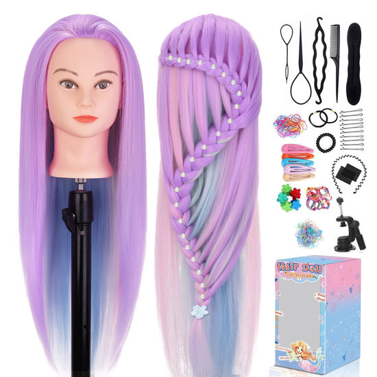 Picture of Mannequin Head, TopDirect 29" Hair Mannequin with Hair Manikin Head Cosmetology Hair Doll Head to Practice on Styling Hairdressing Training Braiding with Clamp Holder & Tools for Women Girls