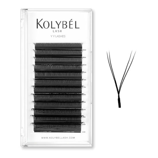 Picture of KOLYBEL YY Eyelashes Extension Lashes Y Shaped 0.07mm D Curl 8-15mm Mixed Tray Lash Extension Easy Premade Fans 2D Soft Matte Black Volume Lashes Supply(YY,0.07-D-8-15mm)