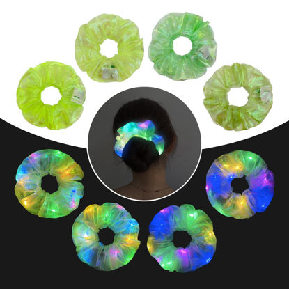 Picture of 4Pcs Light Up Scrunchies Hair Tie, St Patricks Day Green LED Scrunchy Hair Elastic for Women & Girls, Glow in the Dark Party Supplies Party Favor Festival Rave Accessories