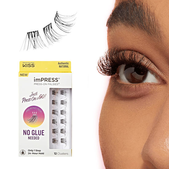 Picture of KISS imPRESS False Eyelashes, Lash Clusters, Falsies, Authentic Natural', 12mm-14mm, Includes 12 pieces of pre-bonded lashes, Contact Lens Friendly, Easy to Apply, Reusable Strip Lashes