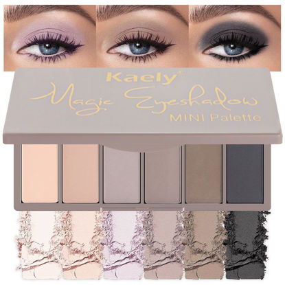 Picture of Kaely 6 Color Eyeshadow Makeup Palette, 6 Light Nude Dark Nude Brown & Purple Dark Brown Black Eyeshadows Palette, Everyday Matte Finish Eye Makeup Looks, Travel Friendly Size, Built-in Mirror 05#