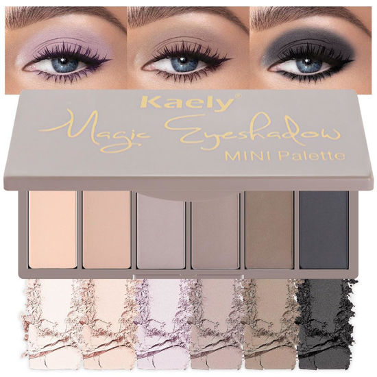 Picture of Kaely 6 Color Eyeshadow Makeup Palette, 6 Light Nude Dark Nude Brown & Purple Dark Brown Black Eyeshadows Palette, Everyday Matte Finish Eye Makeup Looks, Travel Friendly Size, Built-in Mirror 05#