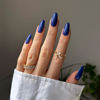 Picture of Navy Blue Press on Nails Almond Medium, Pure Color Glossy Fake Nails Press Ons Almond Shape, Stick on Nails for Women and Girls Daily Wear in 24PCS