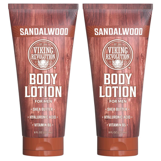 Picture of Viking Revolution Sandalwood Body Lotion for Men - Mens Lotion for Dry Skin with Shea Butter, Hyaluronic Acid and Vitamin B5 - Nourishing Mens Body Lotion for Hydrated and Smooth Skin (8oz, 2 Pack)