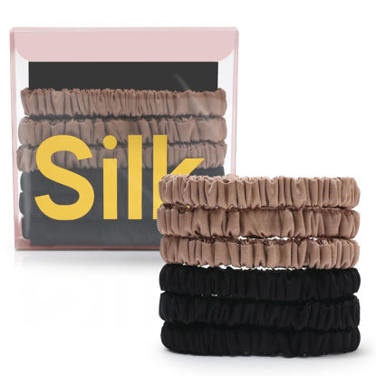 Picture of 6Pcs Silk Hair Ties 22 Momme 100% Pure Mulberry Silk Slip Skinny Hair Scrunchies for Women Girls Silk Ponytail Holders Hair Care No Damage(Color 02)