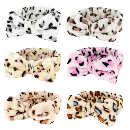 Picture of WHAVEL Hairband, 6 Pack Leopard Spa Headband Makeup Headband for Washing Face, Microfiber Bow Headbands Facial Fluffy Hair Band for Washing Face, Ideal for Skincare, Yoga, Shower, Party
