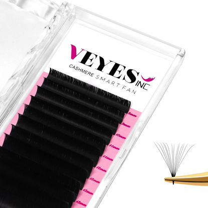Picture of VEYES INC Cashmere Smart Fan Lash Extensions 0.03 0.05 0.07 C/CC/D Curl 8-20mm Mixed & Single Length, Super Matte Black Volume Lashes, Professional Supplies for Lash Techs (0.05 C 16mm)