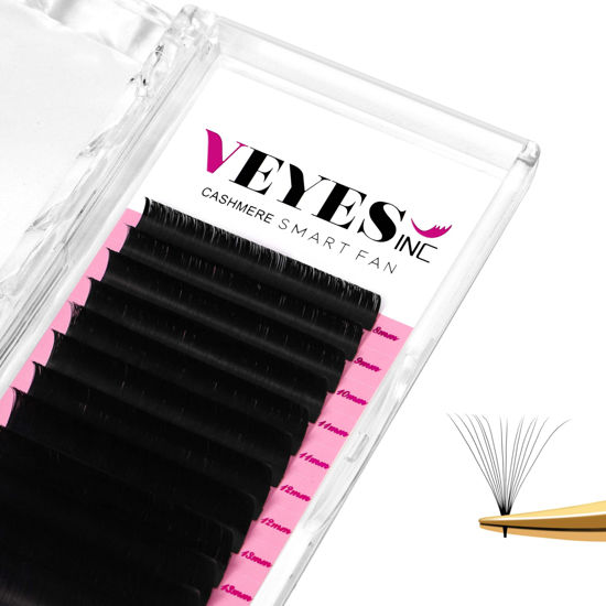 Picture of VEYES INC Cashmere Smart Fan Lash Extensions 0.03 0.05 0.07 C/CC/D Curl 8-20mm Mixed & Single Length, Super Matte Black Volume Lashes, Professional Supplies for Lash Techs (0.03 CC 17mm)