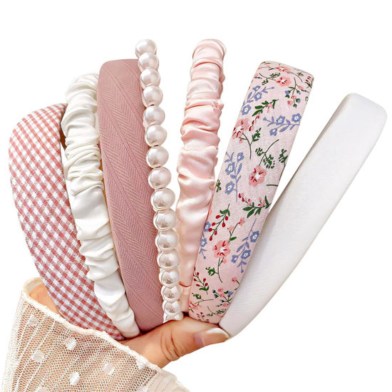 Picture of DOXISHRUKY Headbands for Women Girls, 7pc Set - Non Slip Floral Padded Headbands Cute Pearl Headband for Girls Vintage Wide Headband