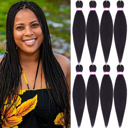 Picture of Black Braiding Hair Pre Stretched 20 Inch 8 Packs Braiding Hair Extensions for Crochet Box Braids Twists Locs Hair Itch Free Soft Yaki Texture Hot Water Setting (20inch,#1)