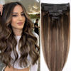 Picture of Pobokix Straight Clip In Hair Extensions Real Human Hair 8Pcs Clip In Balayage Chocolate Brown to Caramel Blonde Human Hair Extensions with 18Clips Lace Weft 120g 18inch