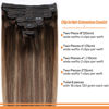 Picture of Pobokix Straight Clip In Hair Extensions Real Human Hair 8Pcs Clip In Balayage Chocolate Brown to Caramel Blonde Human Hair Extensions with 18Clips Lace Weft 120g 18inch