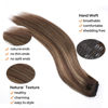 Picture of Pobokix Straight Clip In Hair Extensions Real Human Hair 8Pcs Clip In Balayage Chocolate Brown to Caramel Blonde Human Hair Extensions with 18Clips Lace Weft 120g 18inch