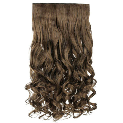 Picture of REECHO 24" 1-pack 3/4 Full Head Curly Wave Clips in on Synthetic Hair Extensions HE008 Hair pieces for Women 5 Clips 4.5 Oz Per Piece - Ash Light Brown