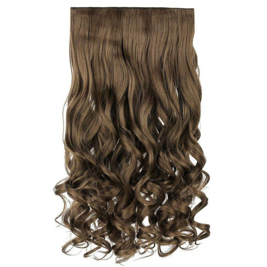 Picture of REECHO 24" 1-pack 3/4 Full Head Curly Wave Clips in on Synthetic Hair Extensions HE008 Hair pieces for Women 5 Clips 4.5 Oz Per Piece - Ash Light Brown