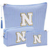 Picture of Initial Gifts Travel Cosmetic Makeup Pouch Bags Sets for Purse, Stoney Clover Dupes Pouch Makeup Bag, Personalized Cosmetic Bags Set for Women, Make up Bag for Teen Girls 13 14 15 16 17 (N, Blue)
