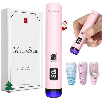 Picture of Melodysusie Handheld UV Light for Gel Nails, ART01R Cordless Gel X Nail Lamp Rechargeable with LCD Display, Eye-Protective Cover Flash Cure Nail Dryer for Rhinestone Glue Decoration DIY at Home Pink
