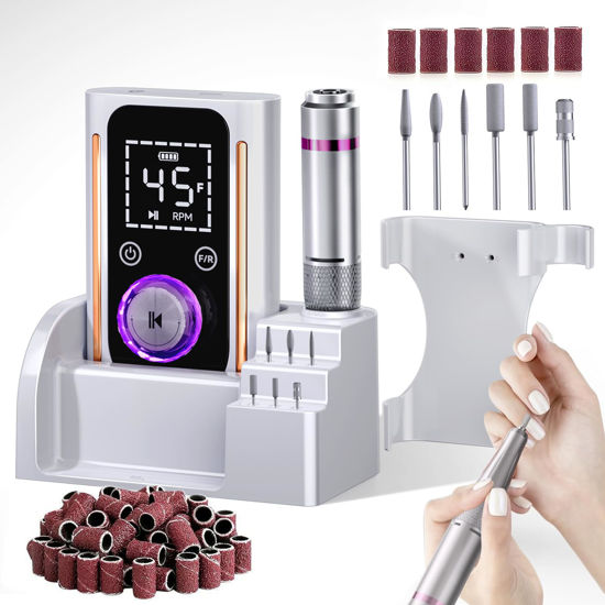 Picture of Nail Drill, Portable Electric Nail File 45000RPM Electric Nail Drill, Cordless Nail Drill Professional with Bits&Base, for Acrylic Gel Nails, Nail E-File Machine, Manicure Polishing, for Salon Home