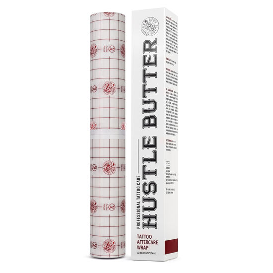 Picture of Hustle Butter Second Skin Tattoo Wrap - 9.8 Inches x 2.2 Yards - Transparent Adhesive Roll - Easy Removal, Mess-Free Body Art Wrap - Breathable & Latex-Free - for Medium Tattoo Aftercare