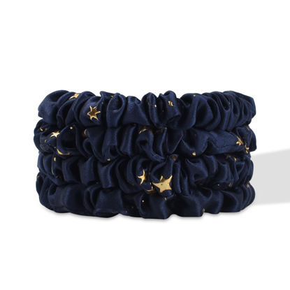 Picture of SILKIE x4 Set 100% Pure Mulberry Silk Purple Christmas Scrunchies Travel Pouch Silk Everyday Hair Ties Hair care Ponytail Holder (Stargazer)