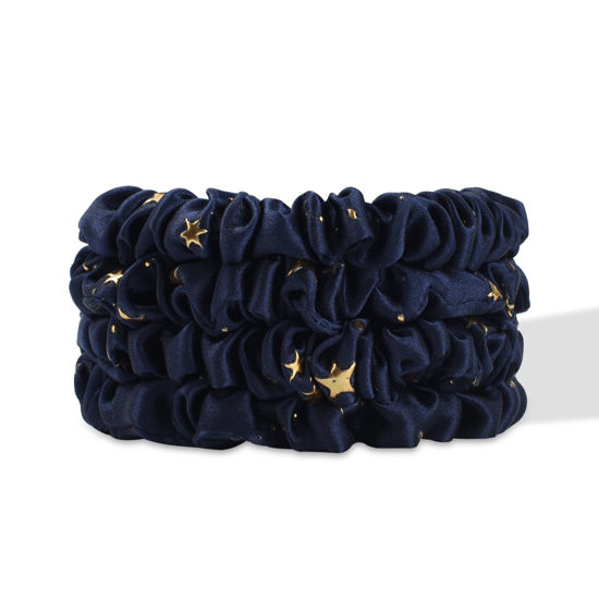 Picture of SILKIE x4 Set 100% Pure Mulberry Silk Purple Christmas Scrunchies Travel Pouch Silk Everyday Hair Ties Hair care Ponytail Holder (Stargazer)