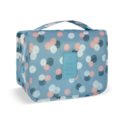 Picture of Lcsmaokin Large Capacity Toiletry Bag Travel Bag with Hanging Hook for Men and Women Waterproof Travel Cosmetic Bag Bathroom Storage Bag for Brushes Set,Full-Sized Shampoo,Accessories-Blue Flower