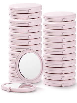Picture of Getinbulk Compact Mirror for Purse, Pack of 24 Double-Sided 1X/2X Magnifying Round Metal Pocket Makeup Mirrors (Round, Pink Marshmallow)