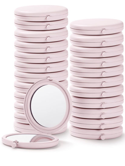 Picture of Getinbulk Compact Mirror for Purse, Pack of 24 Double-Sided 1X/2X Magnifying Round Metal Pocket Makeup Mirrors (Round, Pink Marshmallow)