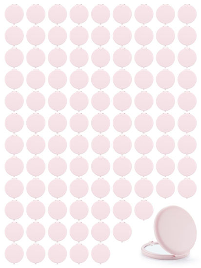 Picture of Getinbulk Compact Mirror Bulk, Set of 100 Double-Sided 1X/2X Magnifying Metal Pocket Makeup Mirrors(Round, Pink Marshmallow)