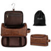 Picture of Elviros Toiletry Bag, Mens Leather Travel Organizer Kit with hanging hook, Large Water-resistant Toiletries Bathroom Shaving Bags for Women (Large, Dark Brown)
