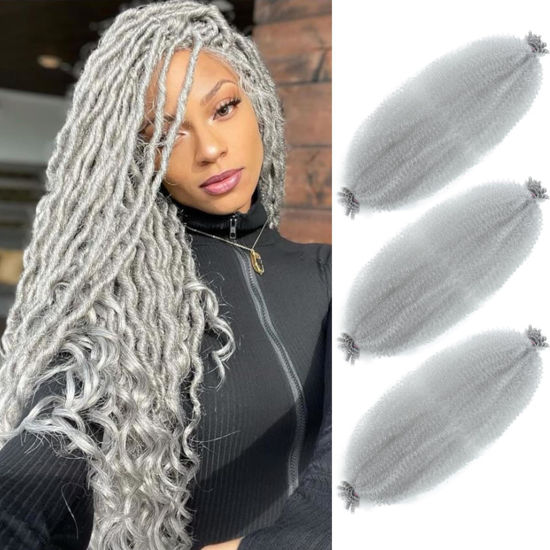 Picture of Afro Twist Hair 16 Inch 3 Packs, Springy Afro Twist Hair Pre Fluffed Spring Twist Hair Pre Stretched Wrapping Hair for Soft Locs Hair Extensions (16 Inch (Pack of 3), Gray#)