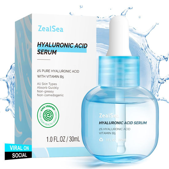 Picture of Hyaluronic Acid Serum for Face, Hyrating Serum, Microneedling Serum, EWG Certified Zealsea for Sensitive Skin, Vegan Fragrance Free Non-Comedogenic Absorb Quickly, Pure Hyaluronic Acid Anti-Aging 1oz