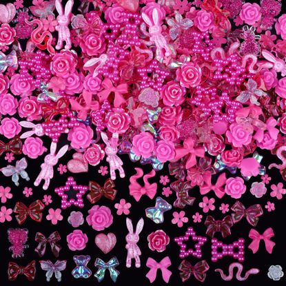 Picture of Sinyanail 3D Flower Nail Charms Set,150pcs Mixed Size Camellia Rose Resin Charms,150pcs Mixed Size and Color Leaves,100pcs Round White Pearl Beads for Nail Accessories Nail Art (16-300-rose)