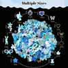 Picture of Sinyanail 3D Flower Nail Charms Set,150pcs Mixed Size Camellia Rose Resin Charms,150pcs Mixed Size and Color Leaves,100pcs Round White Pearl Beads for Nail Accessories Nail Art (29-Metal-Blue)