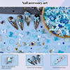 Picture of Sinyanail 3D Flower Nail Charms Set,150pcs Mixed Size Camellia Rose Resin Charms,150pcs Mixed Size and Color Leaves,100pcs Round White Pearl Beads for Nail Accessories Nail Art (29-Metal-Blue)